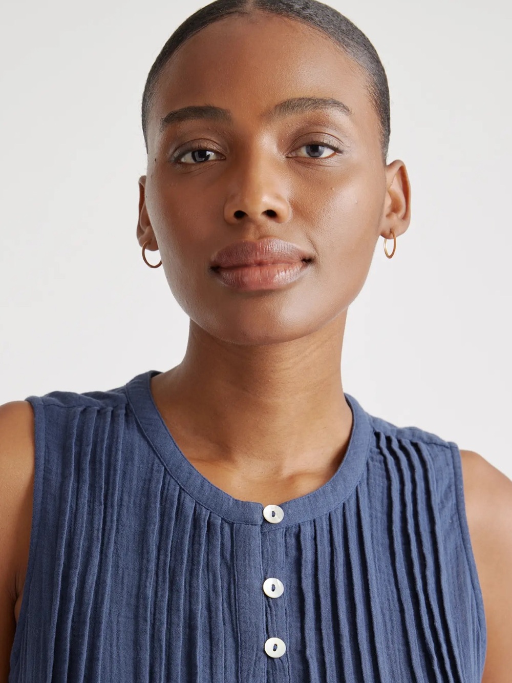 Quince Navy Pintuck Sleeveless Dress - Picture 6 of 8